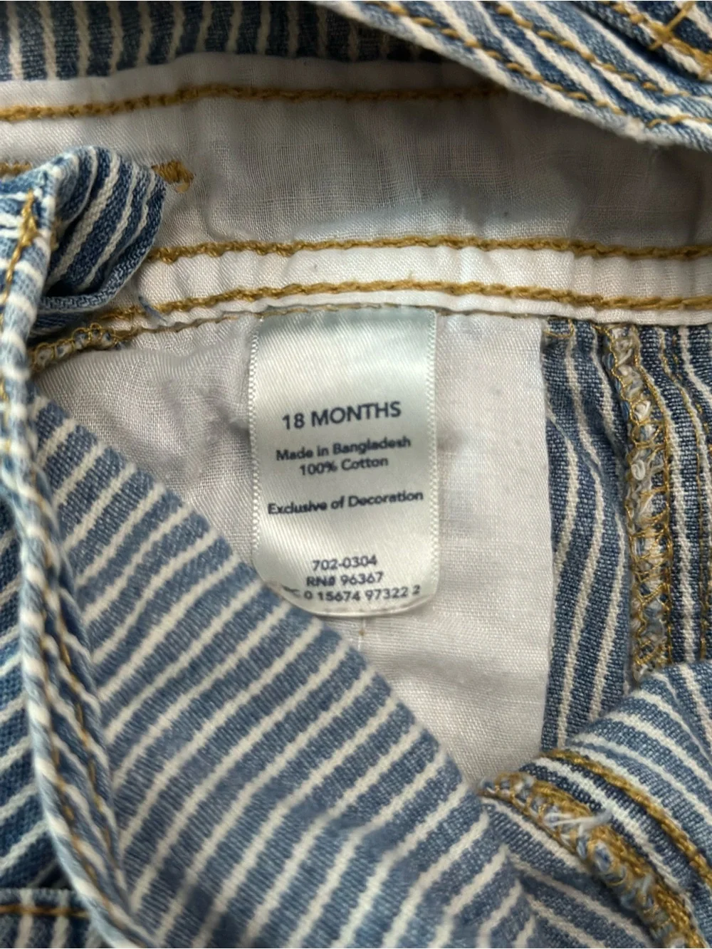 OshKosh B'gosh Blue and White Stripe Short Overalls Railroad